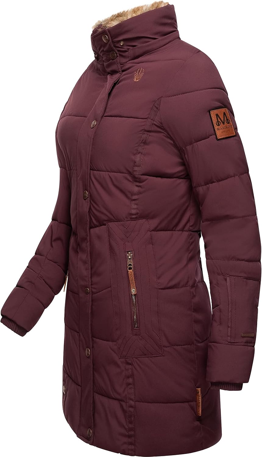 MARIKOO Damen Warmer Winter Steppmantel mit Kapuze Lieblings Jacke XS-XXL XS Wine, XS Wine