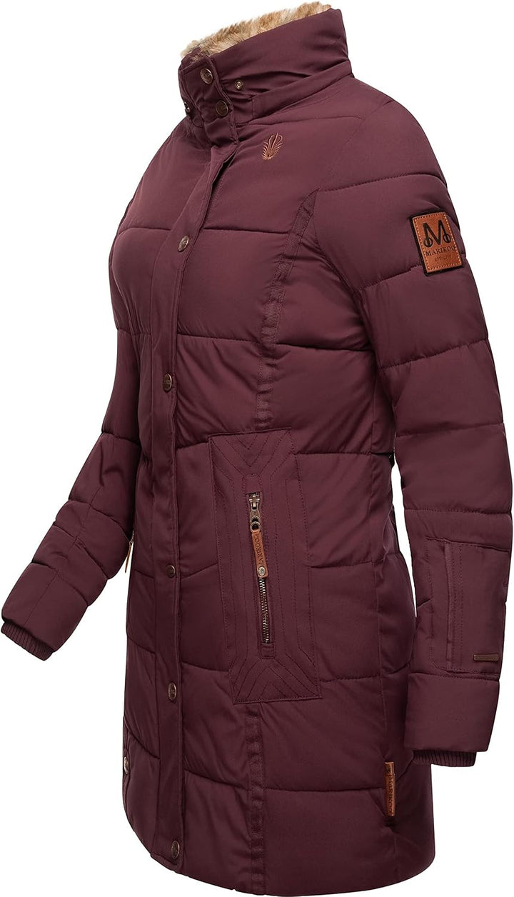 MARIKOO Damen Warmer Winter Steppmantel mit Kapuze Lieblings Jacke XS-XXL XS Wine, XS Wine