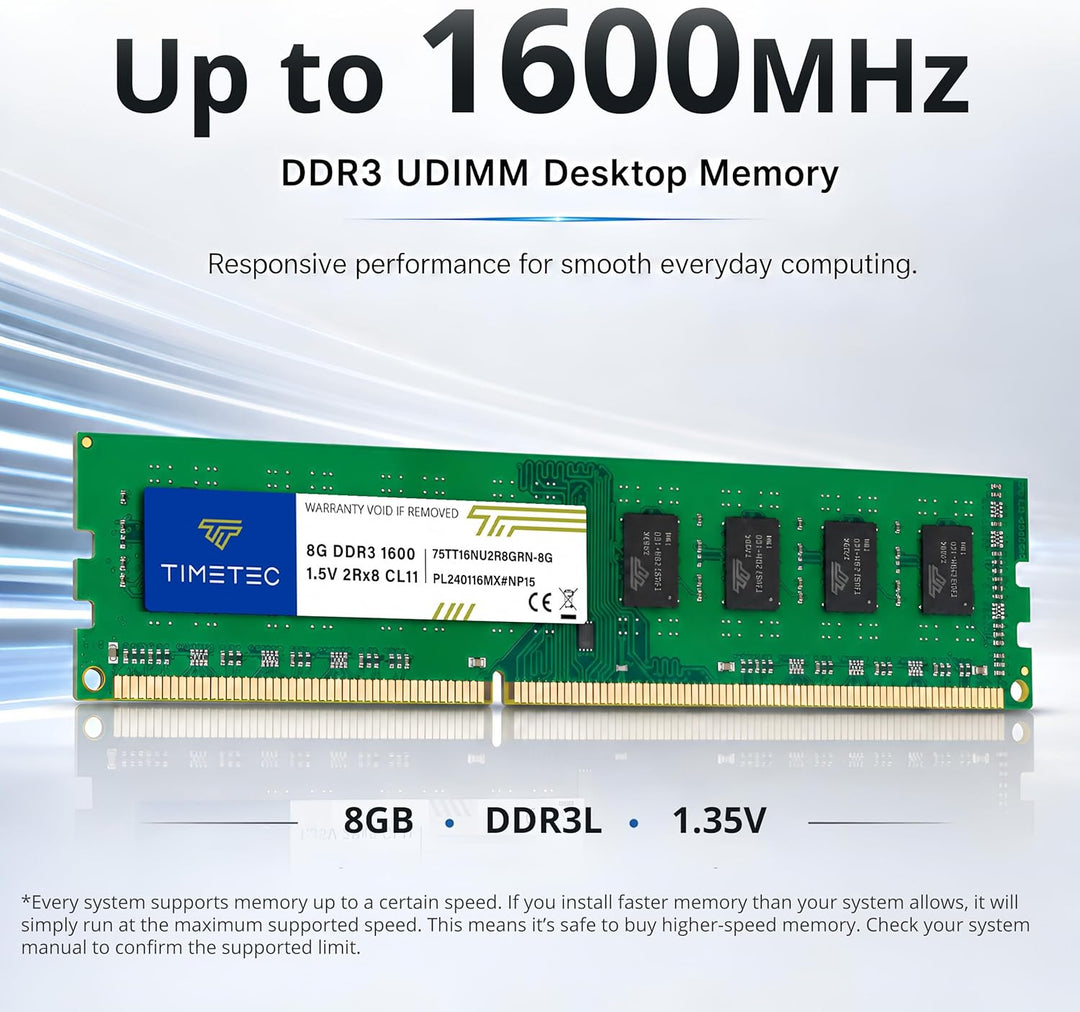 Timetec 16GB KIT (2x8GB) DDR3 1600 MHz (DDR3-1600) PC3-12800 (PC3-12800U) Non-ECC Ungepuffert 1,5V C