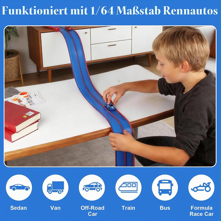 4.5m Flexible Rennbahn Kinder Set,Flexible Autorennbahn Kinder,Für Hot Wheelsz Rennstrecke,Tragbare