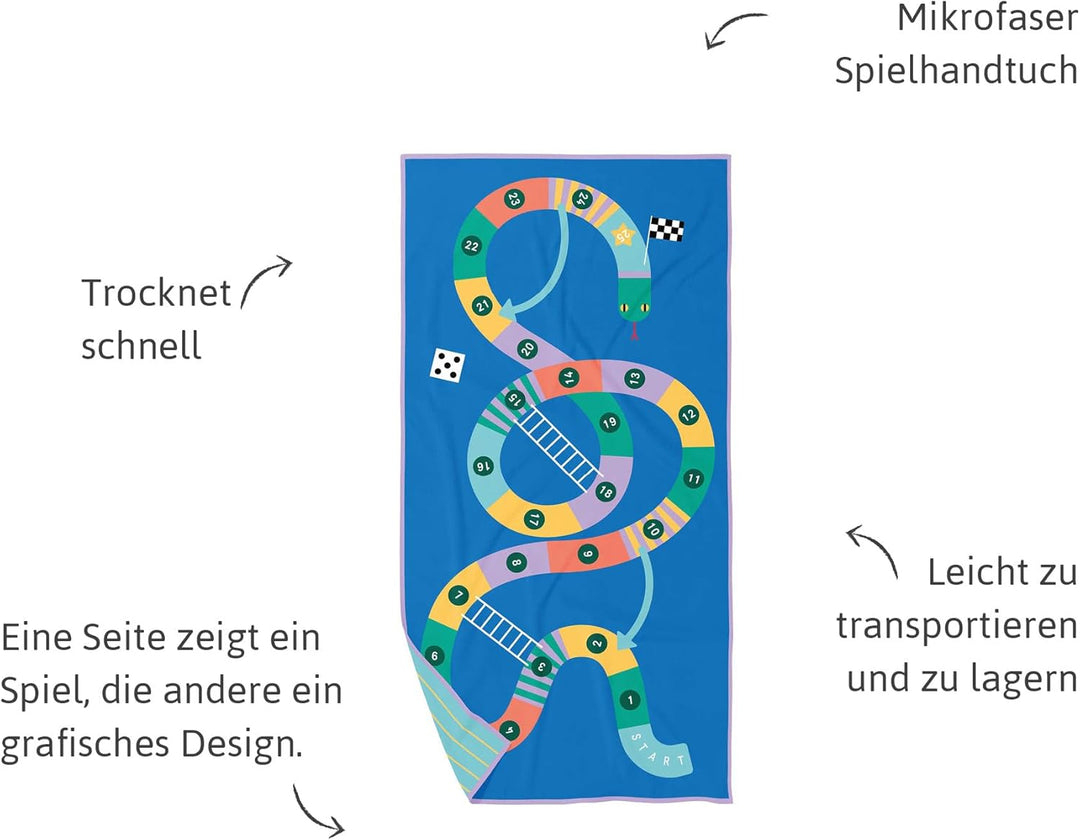 Quut – Strand-/Poolhandtuch für Kinder mit Spiel – Ultraschnell trocknende Mikrofaser, sandfrei – ko