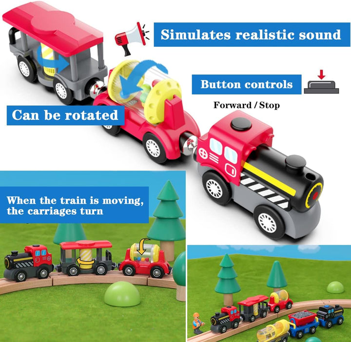 LiRiQi Holzeisenbahn Zug Elektrische, Eisenbahn Lok Kinder, Batteriebetriebener Lokomotivzug, Hohe G