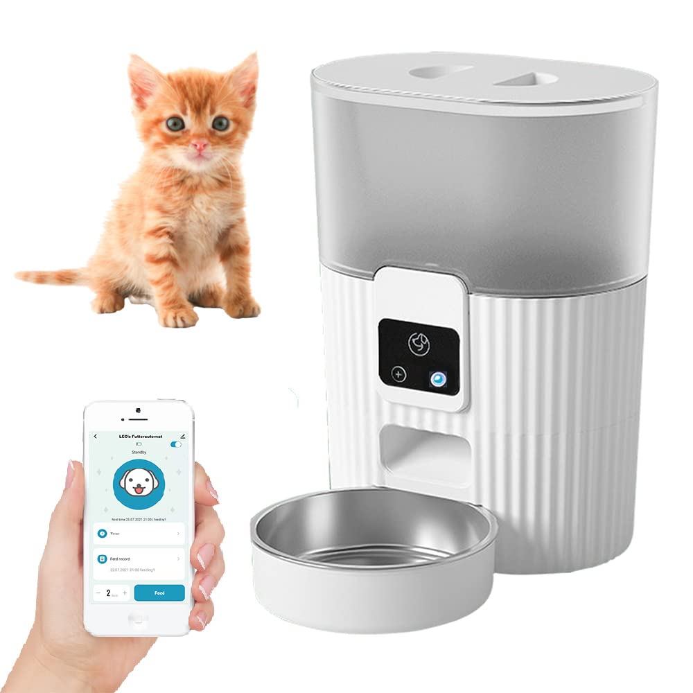 Smart Futterautomat für Katze, WiFi Katzenfutterautomat mit App-Steuerung, transparente Futterbehält