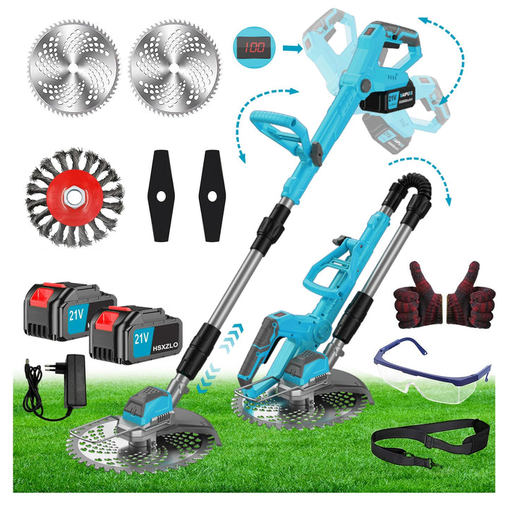 21V Rasentrimmer mit Akku, 3 in 1 Rasenkantenschneider mit Unkrautbürste, Faltbar Elektrischer Motor