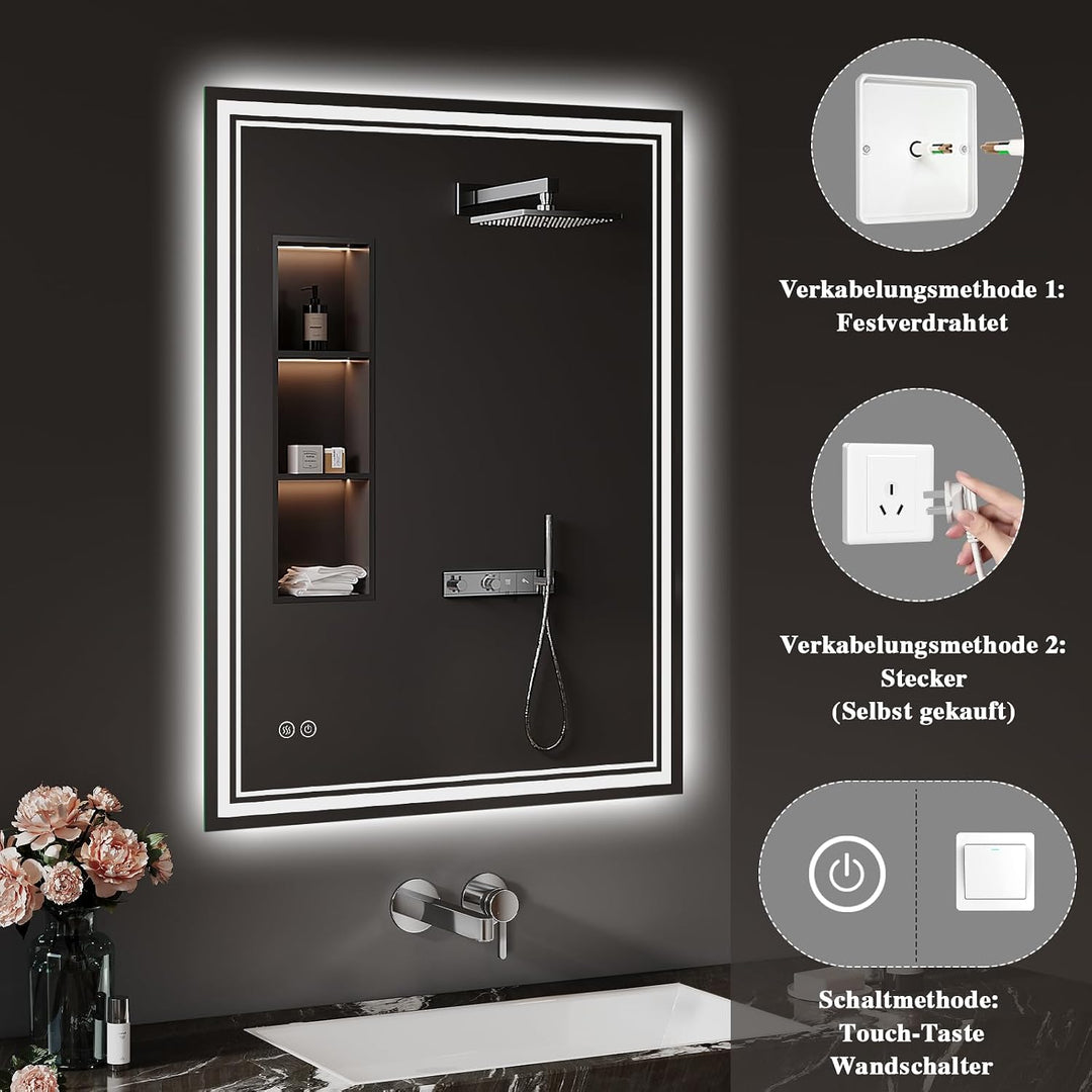 Badspiegel-mit-Beleuchtung 45x60cm - LED Badezimmerspiegel Badezimmer Spiegel mit Beleuchtung, Besch
