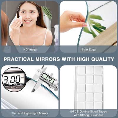 Sqinor Spiegel Wand Asymmetrisch Glas HD Deko Spiegel Selbstklebend Badezimmerspiegel Klebespiegel A