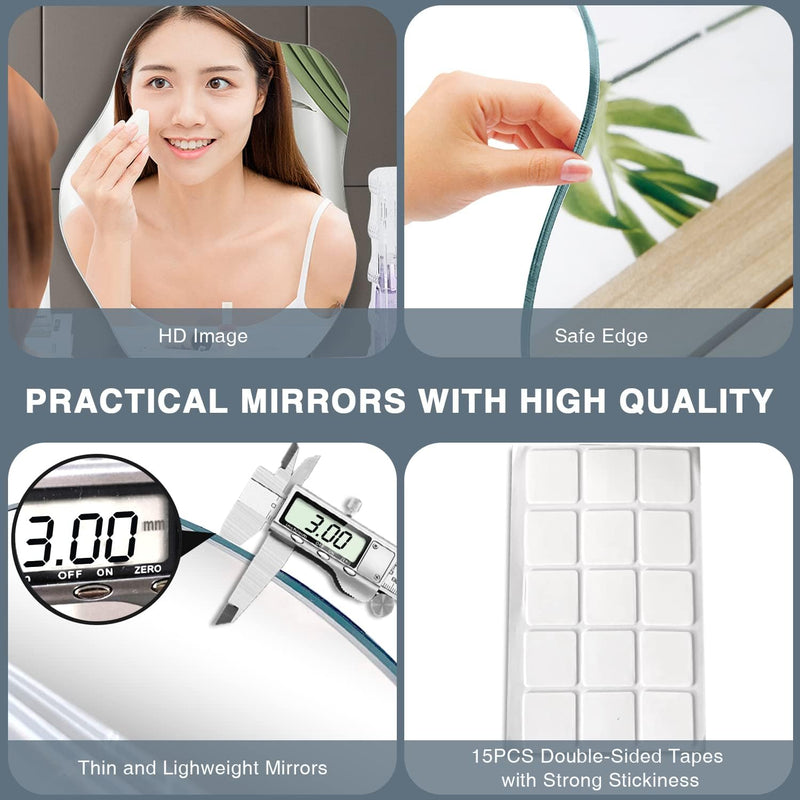 Sqinor Spiegel Wand Asymmetrisch Glas HD Deko Spiegel Selbstklebend Badezimmerspiegel Klebespiegel A