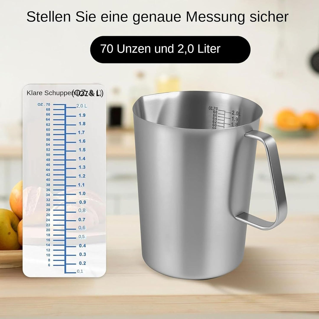 Milchkännchen Edelstahl Mit Deckel, Milchschäumer Becher Für Kaffee Mit Markierung, 2L Edelstahl Mes