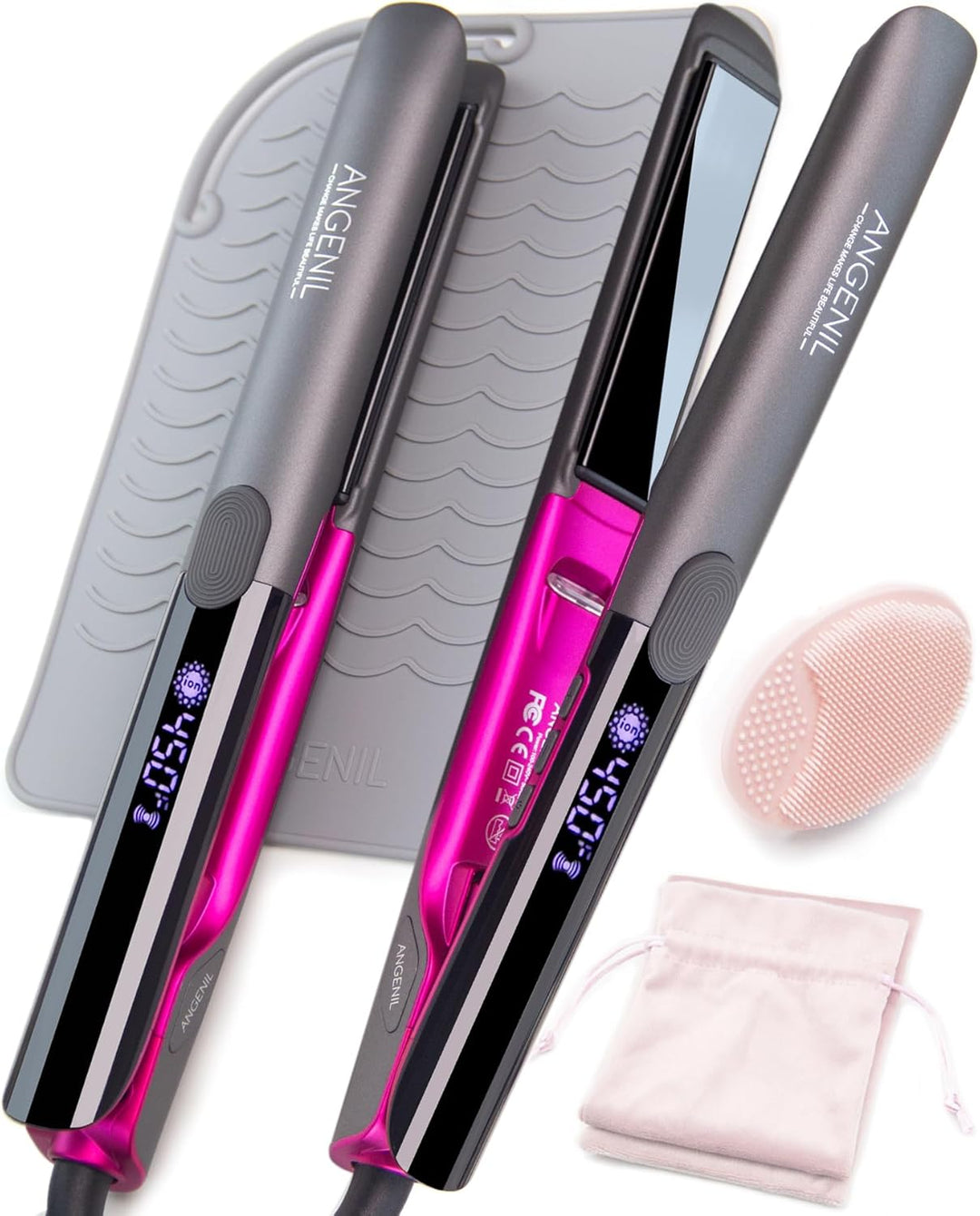 ANGENIL Professioneller Glätteisen 2.5 cm, Silikon-Verbrühschutz Locken keramik ion Haarglätter zum