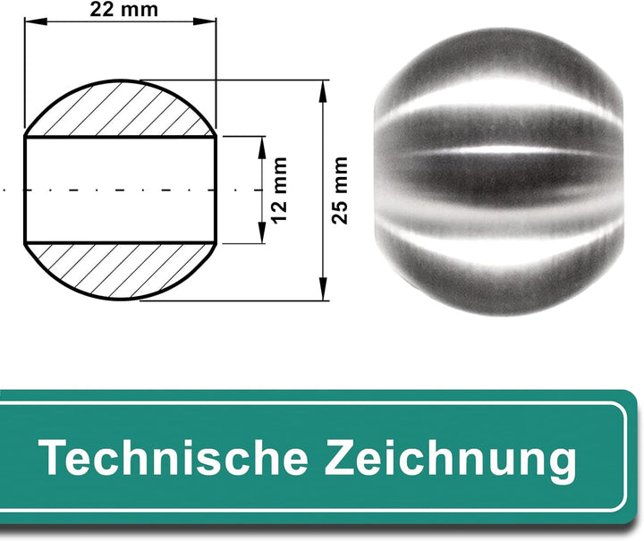 PRIOstahl Zierkugel mit Durchgangsbohrung Edelstahlkugel Stabkugel Endkappe - 10 x Kugel für Stab 12