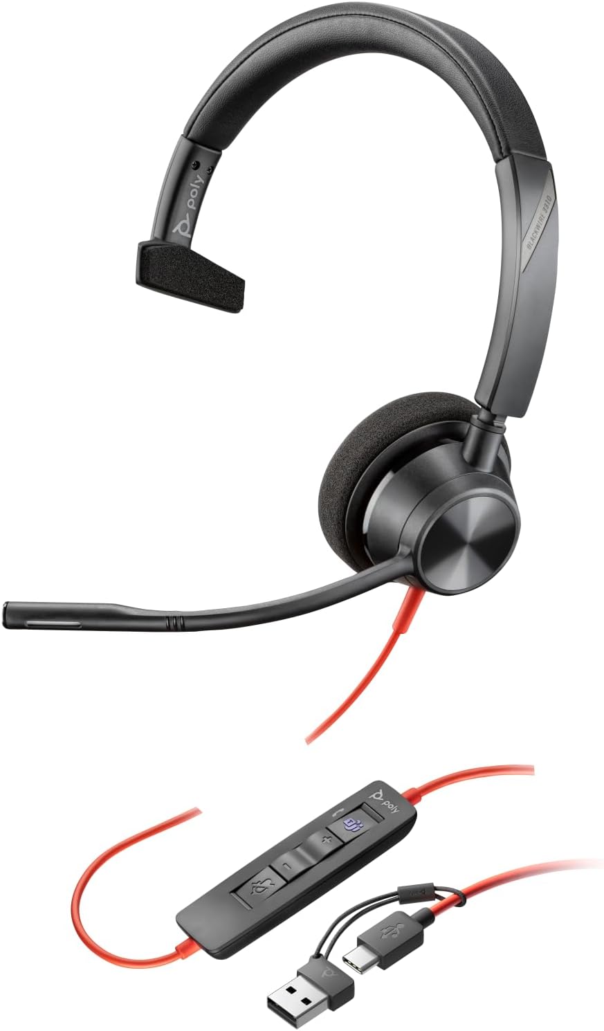 Poly Blackwire 3310-M Microsoft Teams zertifiziertes USB-C-Headset - Mono - USB Typ C, Mini-Phone (3