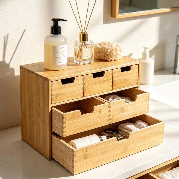 EFUTURETIME Schubladenbox Holz 42 × 20 × 28,5cm Bambus mit 6 Schubladen, 6 Schubladen