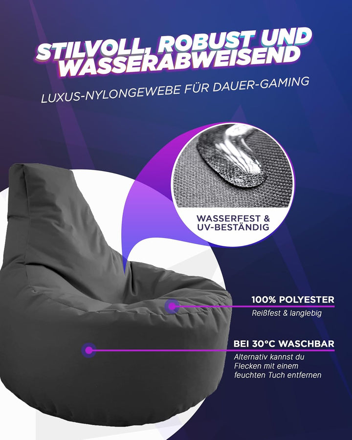 PATCH HOME Gamer Sessel Sitzsack Beanbag in 2 verschiedenen Grössen und 25 XXL - 80cm Durchmesser, 3