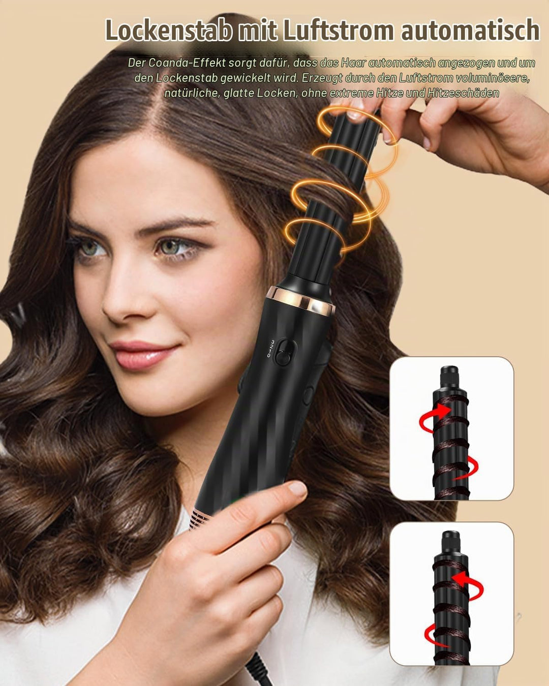 Hairstyler 6 in 1 Air Styler Set Mit 1000W Haartrockner, Rundbürstenföhn, Airflow Lockenstab Automat