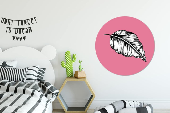 MuchoWow Wandbild Rund Wanddeko Deko Wohnzimmer Bilder 90x90 cm Blätter - Retro - Natur - Blumenkraf