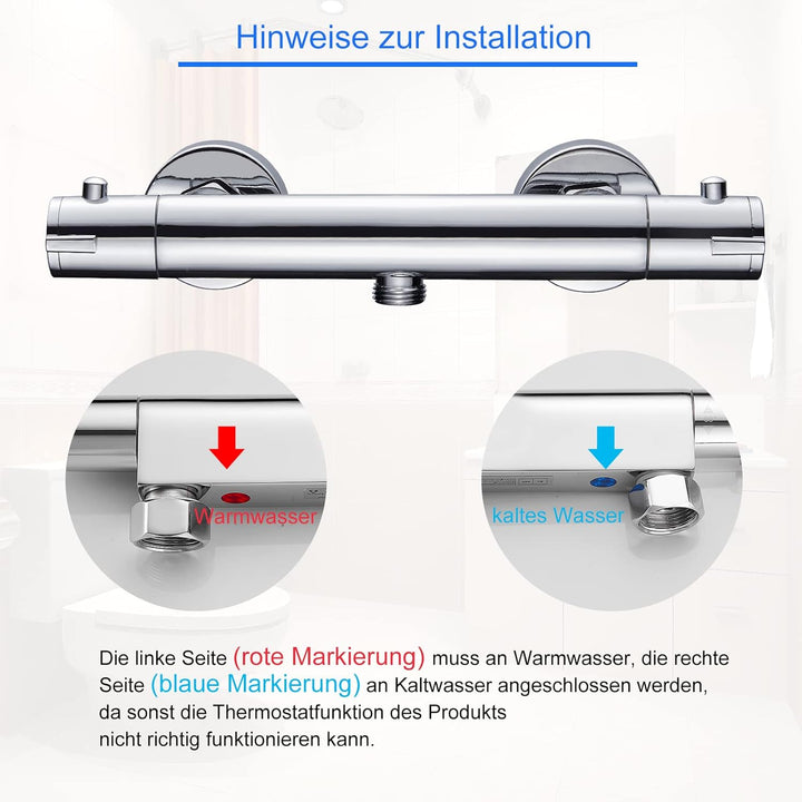 KEOKBON Duschthermostat mit 38 °C Sicherheitstaste, Duscharmatur Thermostat mit Durchflusseinstellun