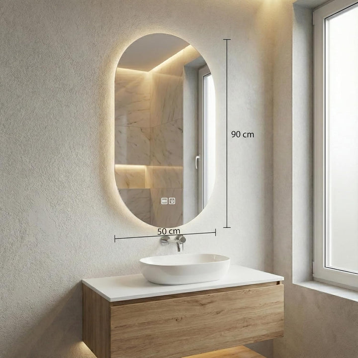 Bayt Ovaler Badezimmerspiegel mit Beleuchtung, Wandspiegel mit Licht für Badezimmer, Beschlagfrei &