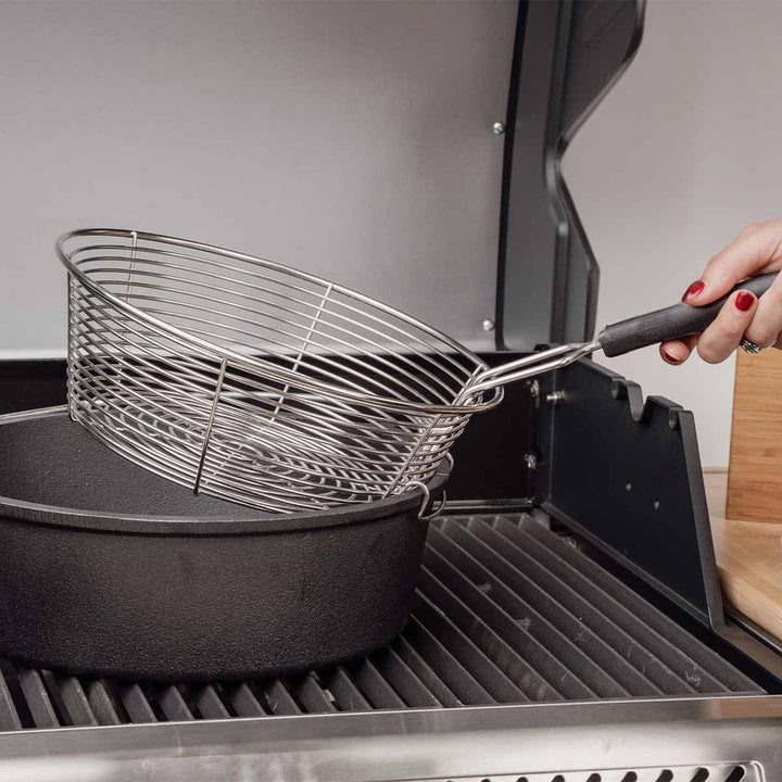 SANTOS Dutch Oven mit Deckel - inkl. Frittierkorb Ø 27,5 x9,5cm - 5,7 L/6 Qt Feuertopf - Gusseisen -