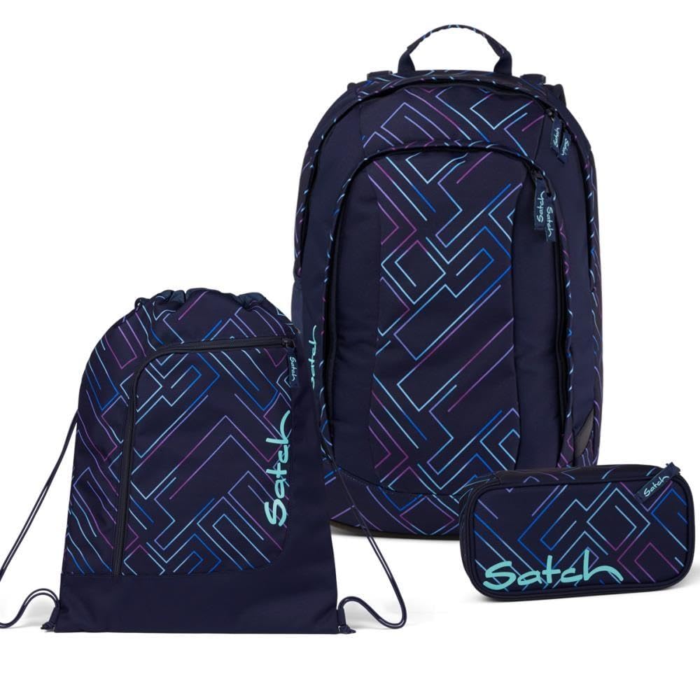 Satch Air Schulrucksack Set 3tlg. inkl. Schlamperbox und Sportbeutel Purple Laser, Purple Laser