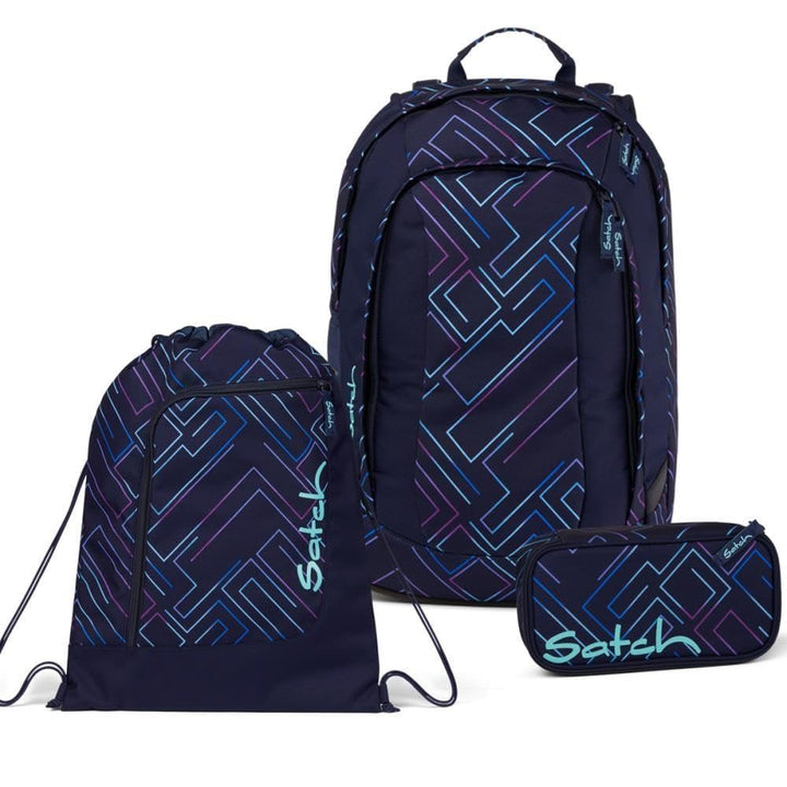 Satch Air Schulrucksack Set 3tlg. inkl. Schlamperbox und Sportbeutel Purple Laser, Purple Laser