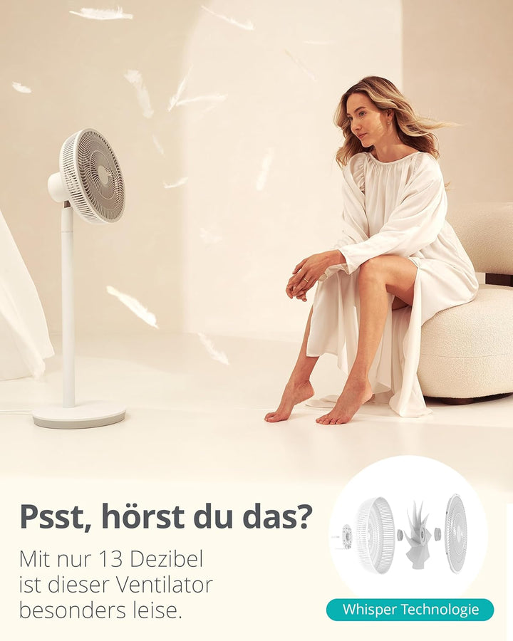 Duux Whisper Essence Standventilator sehr Leise - 120° Oszilation - 7 Geschwindigkeitsstufen - 8-std