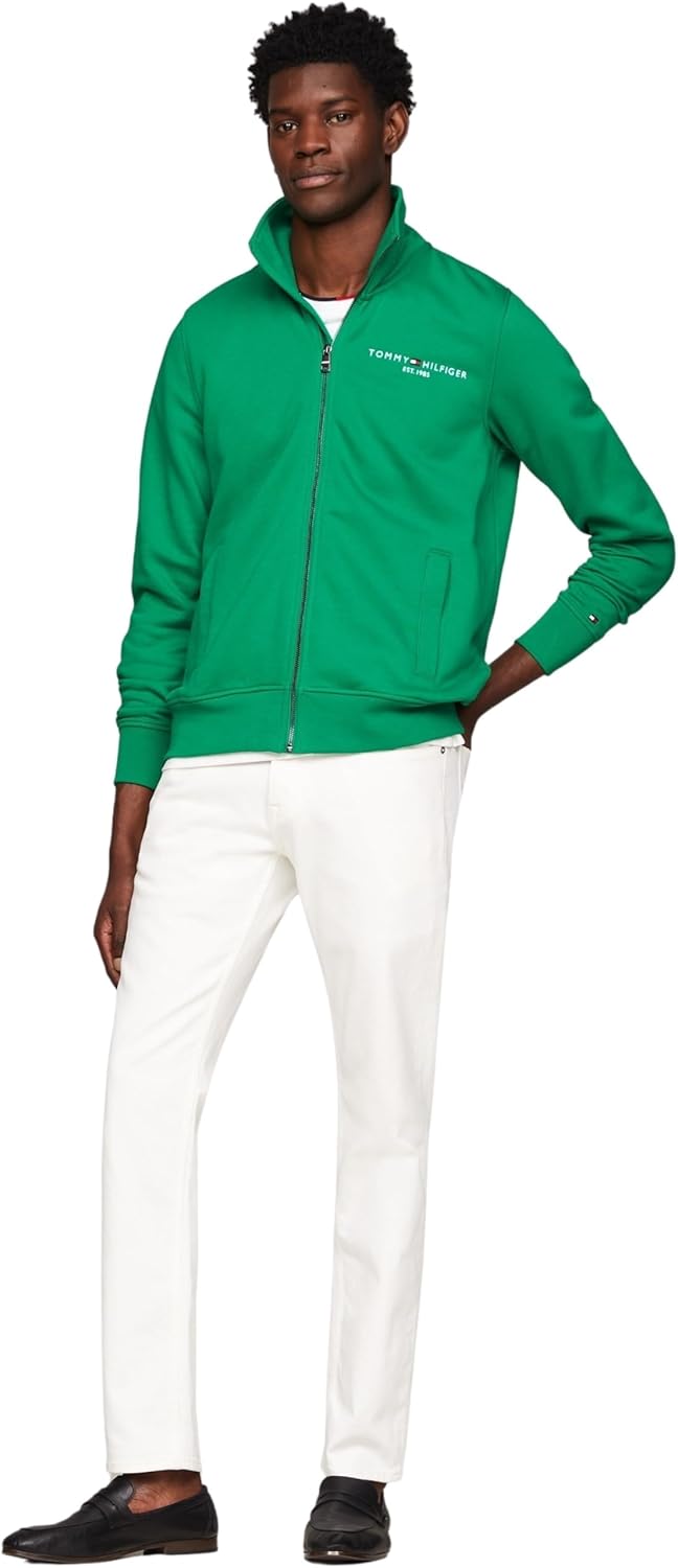 Tommy Hilfiger Herren Strickjacke Cardigan mit Reissverschluss Tommy Logo Zipper S Grün (Olympic Gre