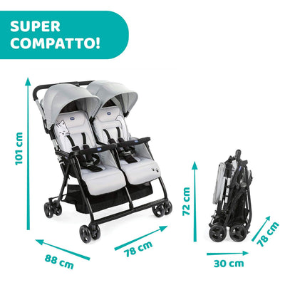 Chicco OHlalà Twin Geschwisterwagen von Geburt bis 15 kg,Kinderwagen für Zwillinge und Geschwister,V