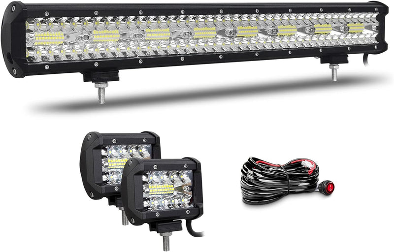 Willpower 23 Zoll 58CM 480W Led Arbeitsscheinwerfer Bar + 4 Zoll 10CM 60W Led Scheinwerfer + Kabelba