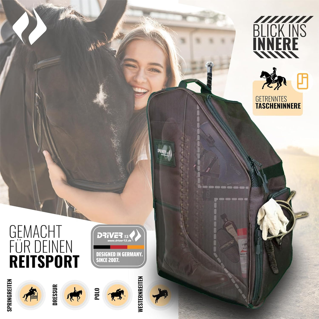 Driver13 Reitstiefelrucksack Reitstiefeltasche Stiefeletten Taschen Deluxe mit Helmfach für Reitstie