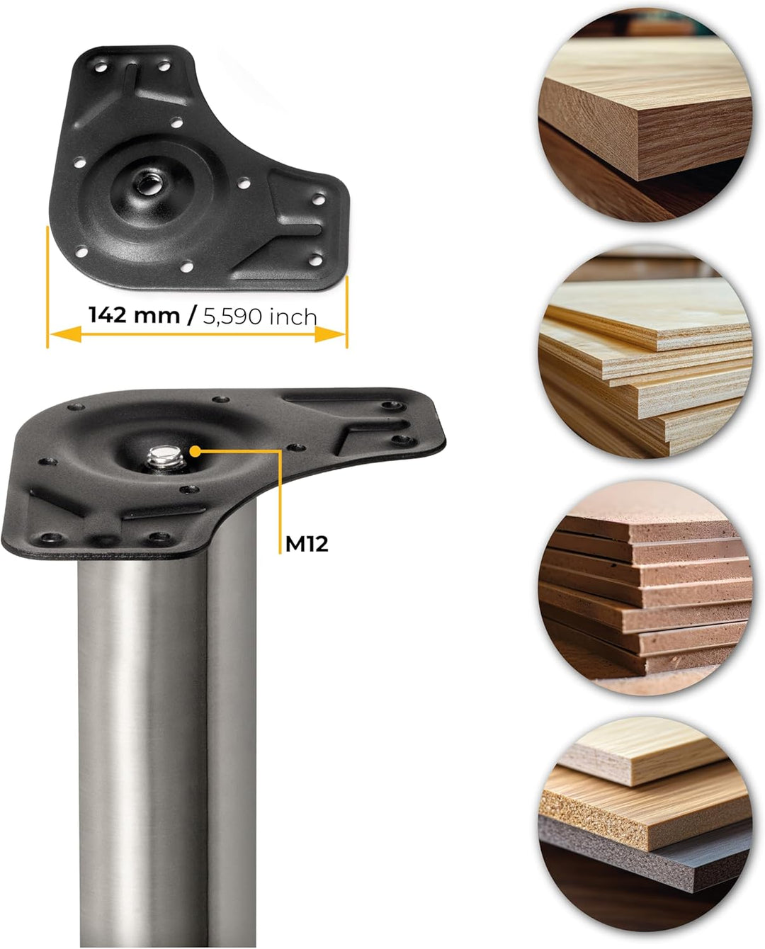 Emuca - Regulierbare Tischbeine Ø60x830mm, 4er Set aus Stahl, regulierbare Höhe 830-850mm, Metallic-
