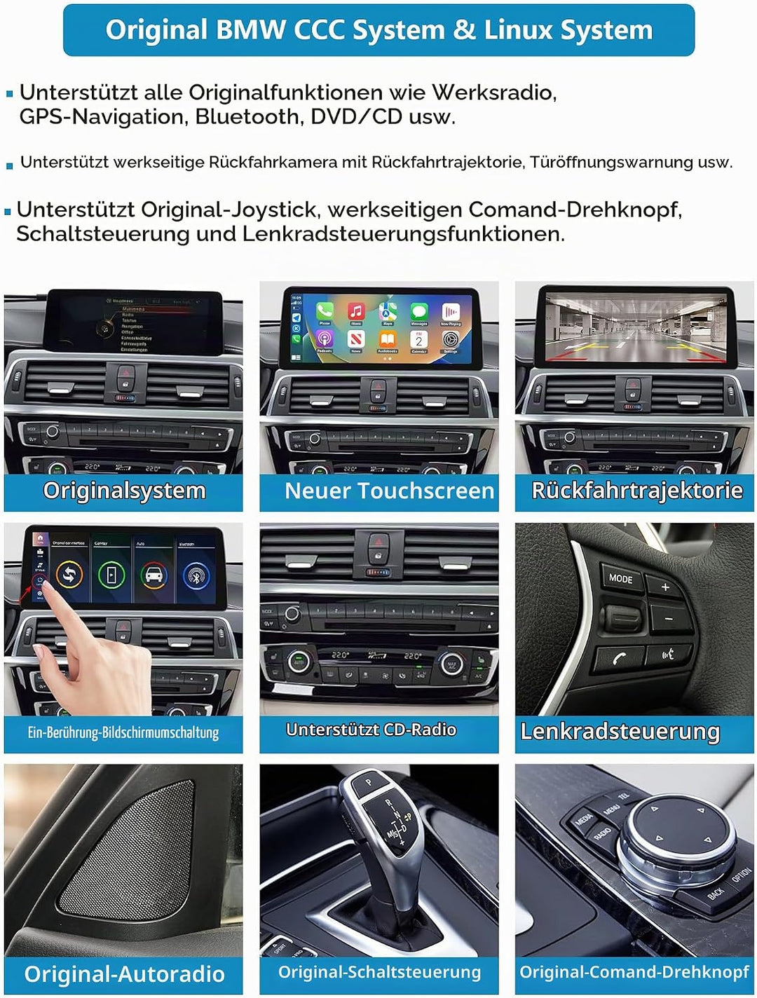 Ninetom Autoradio 12,3 Zoll Touchscreen mit kabellosem Carplay und Android Auto für 2013-2016 BMW 3e