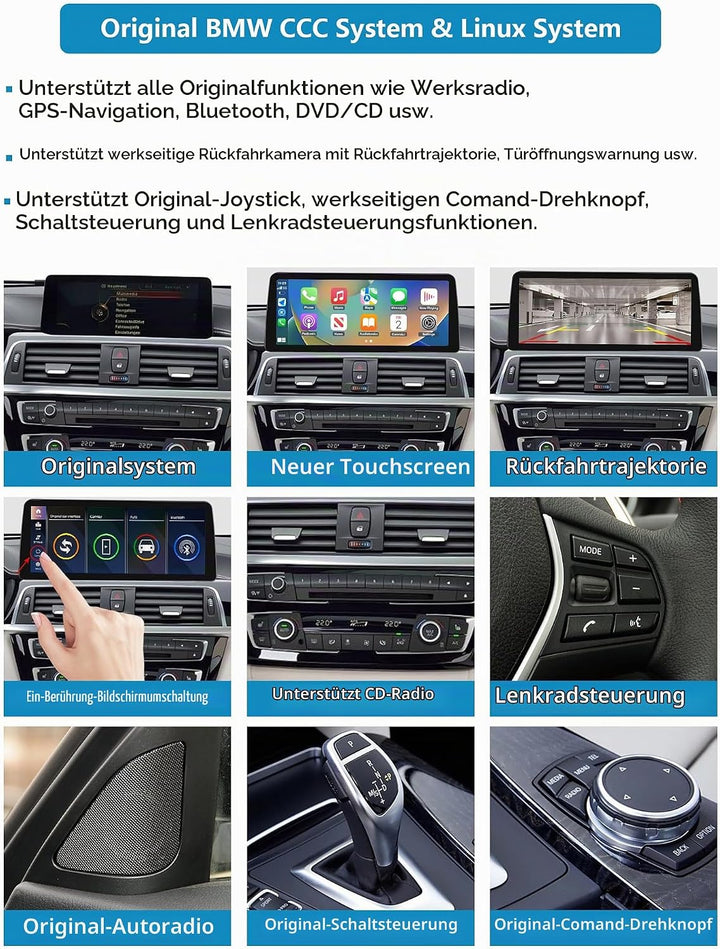 Ninetom Autoradio 12,3 Zoll Touchscreen mit kabellosem Carplay und Android Auto für 2013-2016 BMW 3e