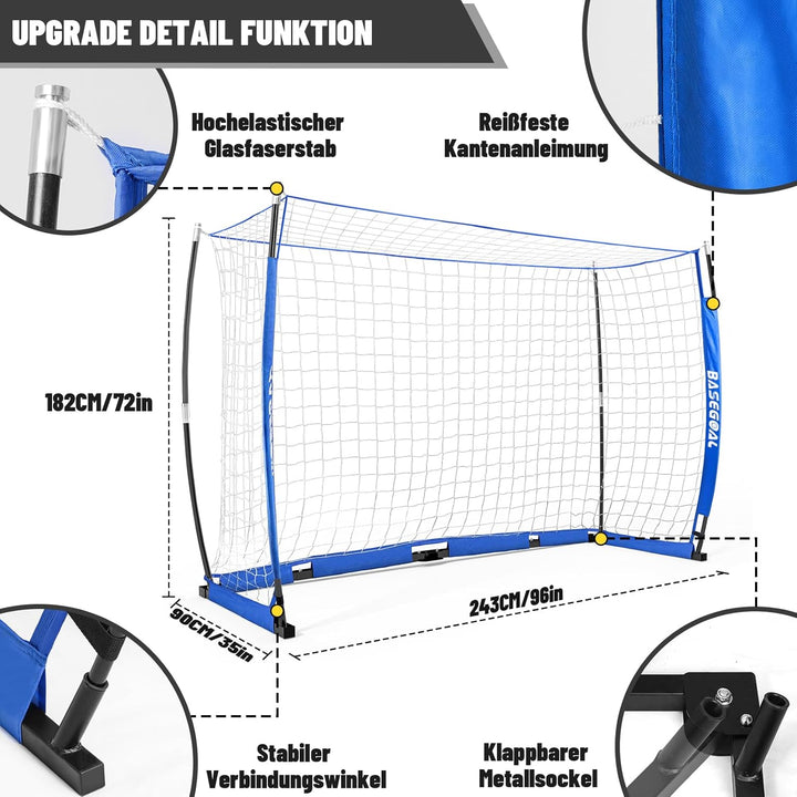 Fussballtor Outdoor [180cm/240cm/365cm], Faltbares Fussballtor Garten & Training mit Koordinationsle