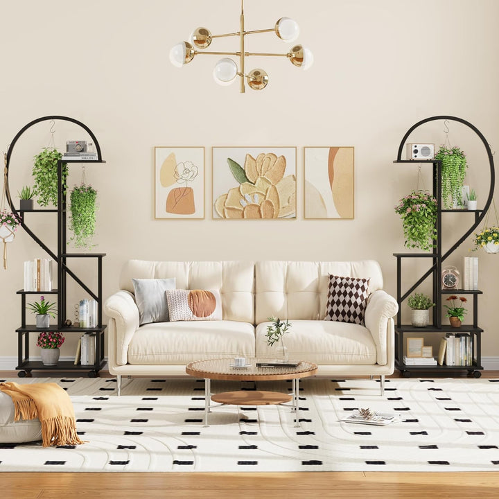 Pflanzenregal Indoor, Pflanzenständer mit Rädern, 6 Ebenen 172cm ,2 Pack Halbe Herzform Pflanzenstän