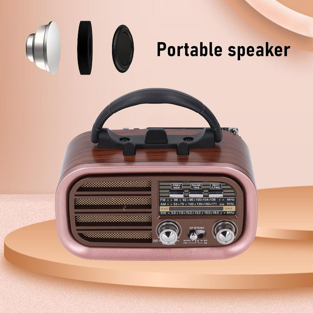 Tragbarer Vintage-USB-BT-Lautsprecher, Tragbar, Solarbetriebenes Retro-AM-FM-SW-Radio – Starker Bass