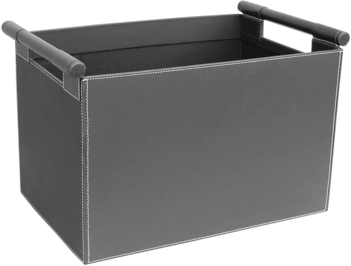 Holzkorb TermaTech Lederkorb Henriette schwarz mit massiven Holzgriffen
