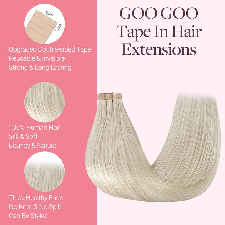 GOO GOO Tape in Extensions Echthaar, Tape Extensions Echthaar, 30cm 40g 20pcs, Extensions Echthaar,