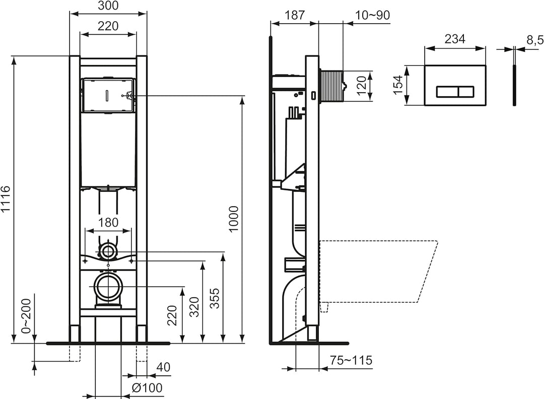 Ideal Standard R0121AC Oleas Betätigungsplatte Oleas M2 Mechanical Toilet Flush Plate - White Weiss,
