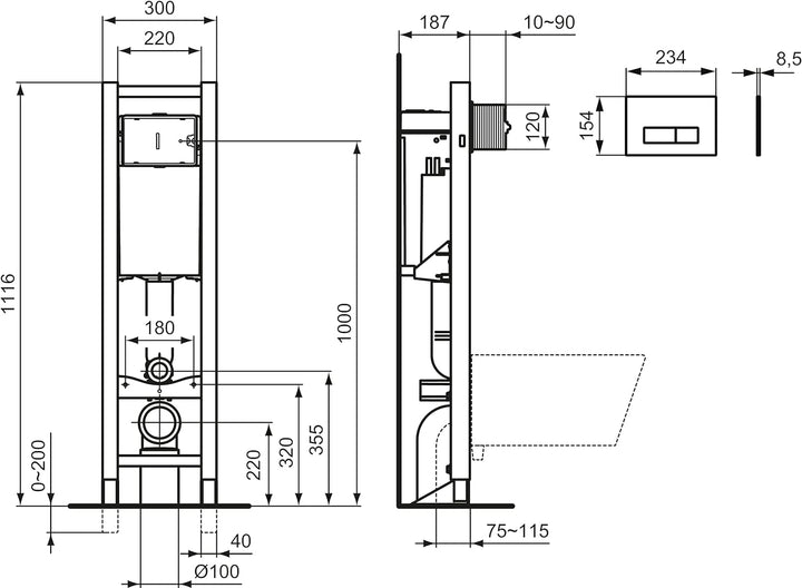 Ideal Standard R0121AC Oleas Betätigungsplatte Oleas M2 Mechanical Toilet Flush Plate - White Weiss,