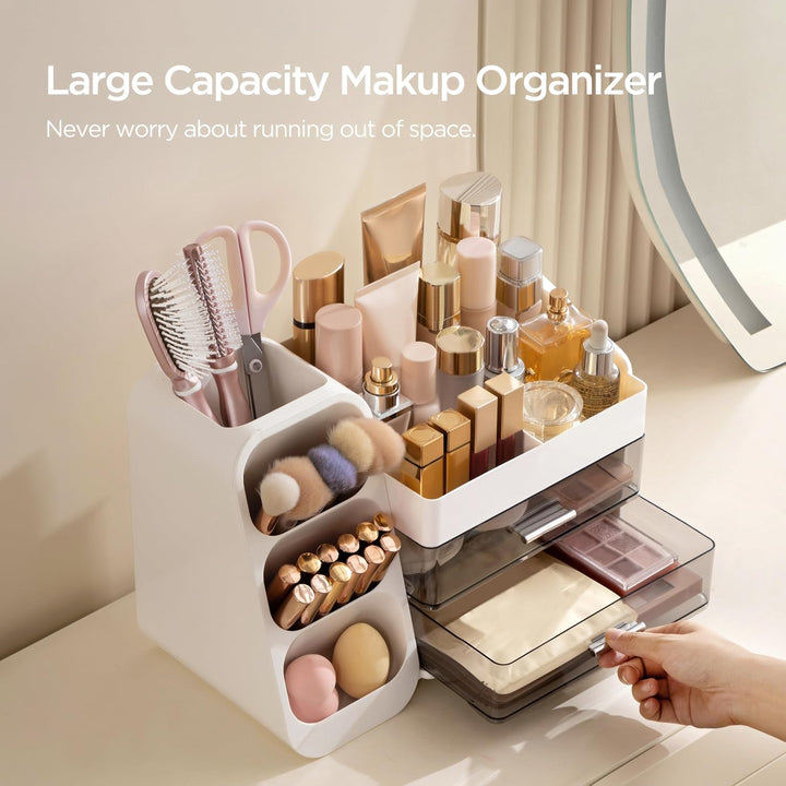 HBlife Makeup Kosmetik Organizer mit Schubladen, Pinsel Organizer, 3-in-1 Plastic Kosmetik Aufbewahr