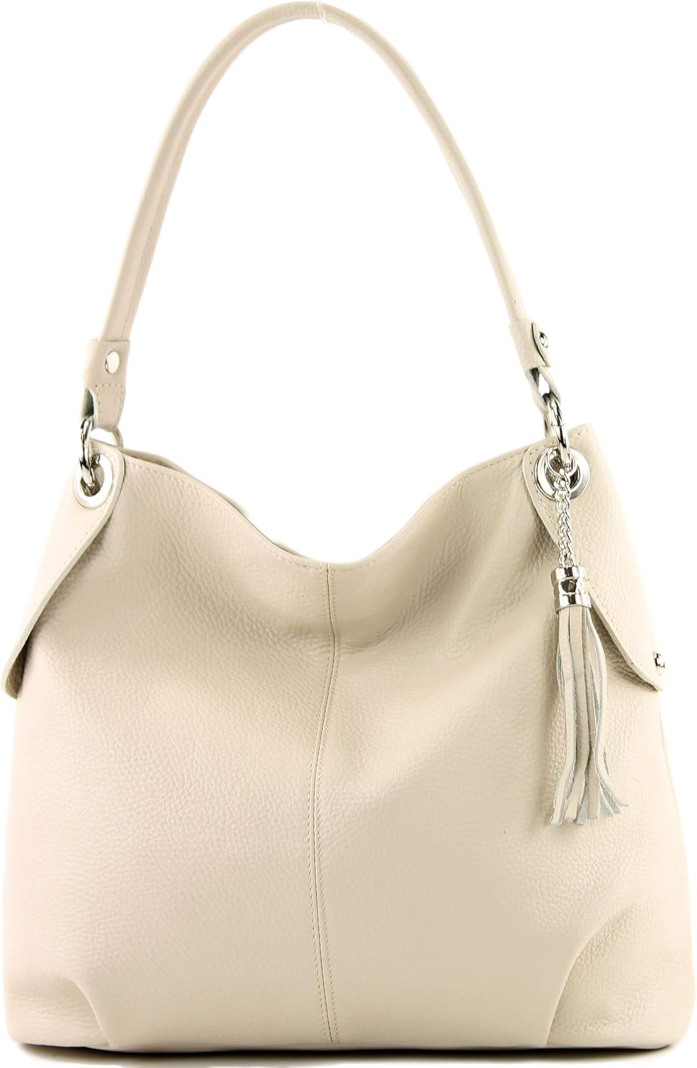 modamoda de - T185 - ital. Damen Schultertasche aus Leder Creme, Creme