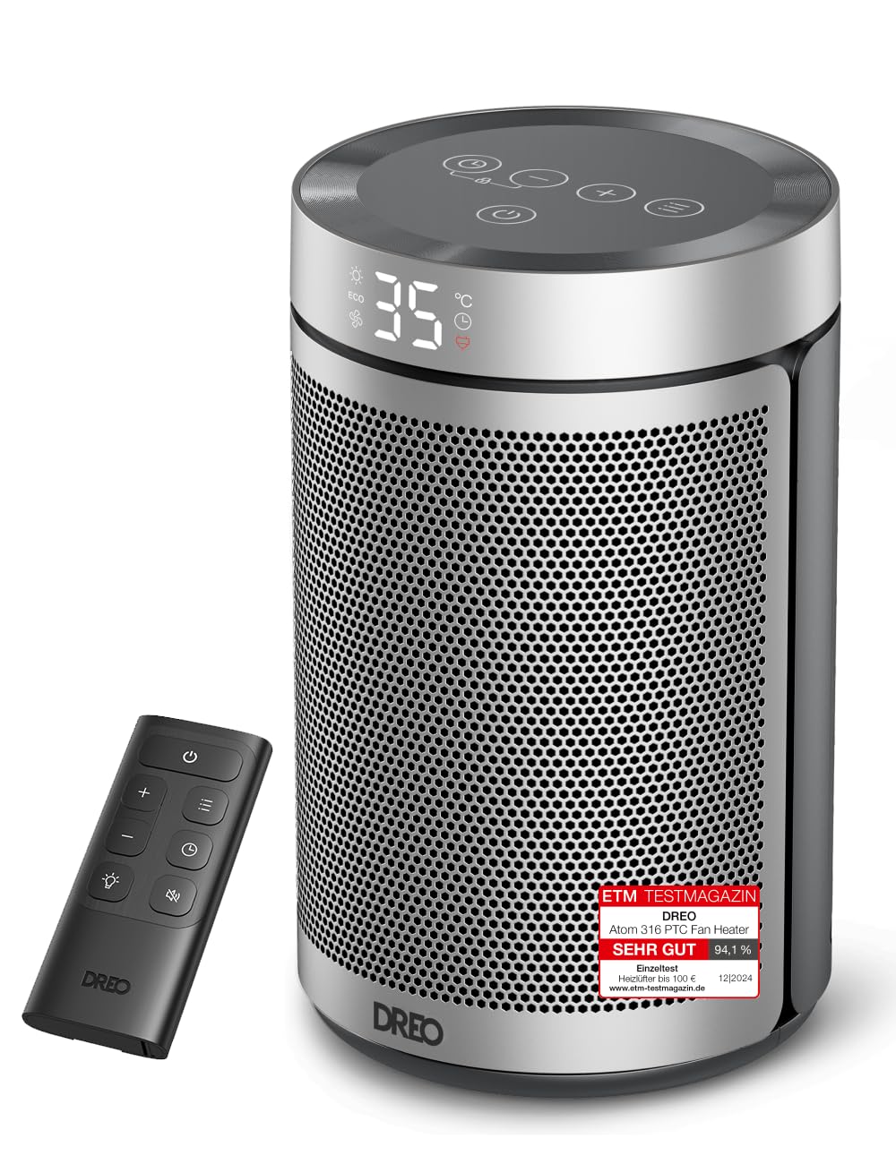 Dreo Energiesparender Heizlüfter, 34 dB Leiser 1500W Elektrischer PTC Keramik, Thermostat, Überhitzu