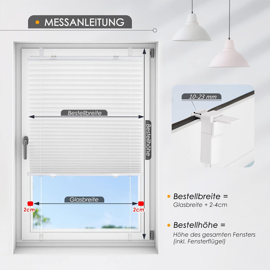 Magiea Plissee ohne Bohren verdunkelung, Thermo Plisseerollo Klemmfix, Weiss 30x160cm(BxH), Verdunkl