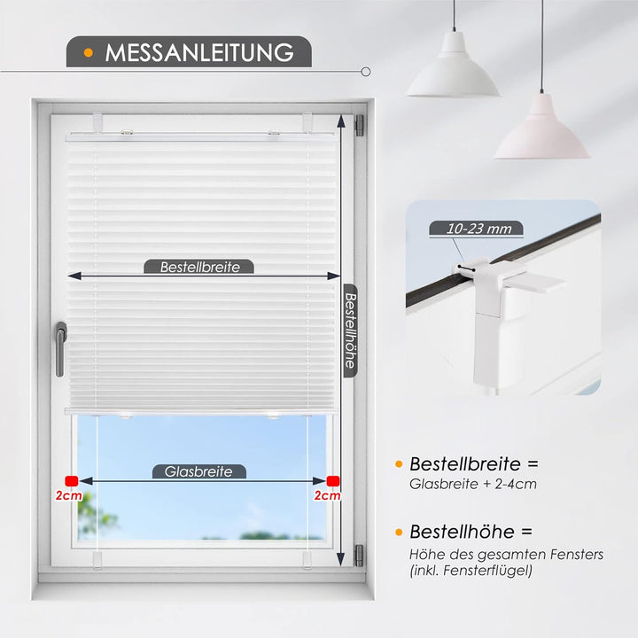 Magiea Plissee ohne Bohren verdunkelung, Thermo Plisseerollo Klemmfix, Weiss-Thermo 105x130cm(BxH),