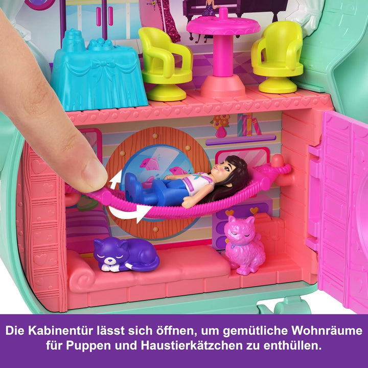 Polly Pocket Puppen und Spielset, Matrosenkatze-Schatulle, Spielzeug für unterwegs mit 1 kleinen Pup