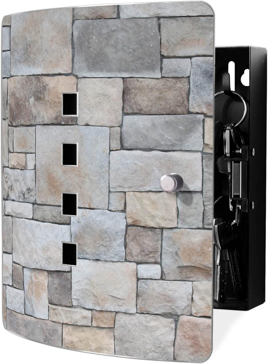 banjado® Design Schlüsselkasten aus Edelstahl Motiv Natursteinmauer für 10 Schlüssel - Schlüsselschr
