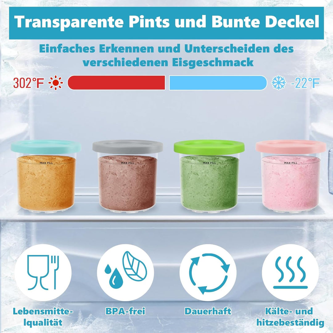 Nepfaivy Behälter für Ninja Creami Eismaschine - 4er-Set Eiscremebecher und Deckel Kompatibel mit Ni