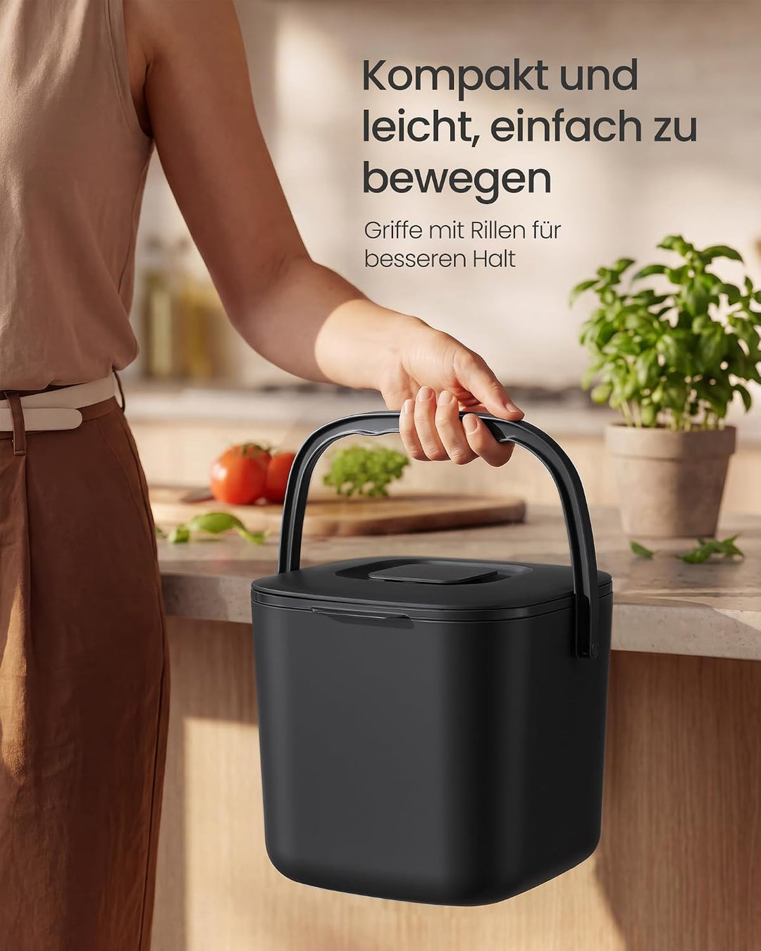 SONGMICS Biomülleimer Küche, 7 L Komposteimer mit Deckel, Geruchsdicht, Kleiner Tischabfalleimer mit