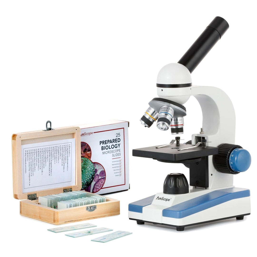 AmScope M150C-PS25 Zusammengesetztes Monokularmikroskop, Okulare WF10x und WF25x, 40x-1000x-Vergröss