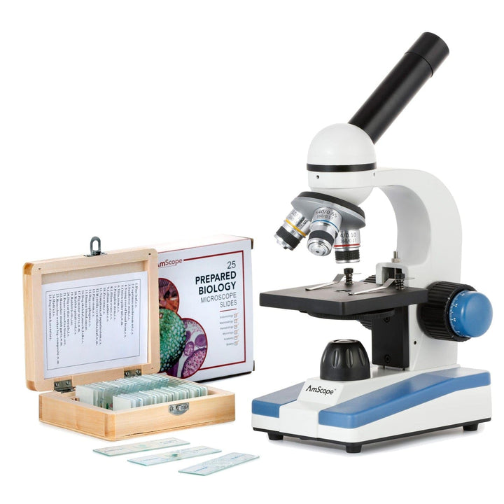 AmScope M150C-PS25 Zusammengesetztes Monokularmikroskop, Okulare WF10x und WF25x, 40x-1000x-Vergröss